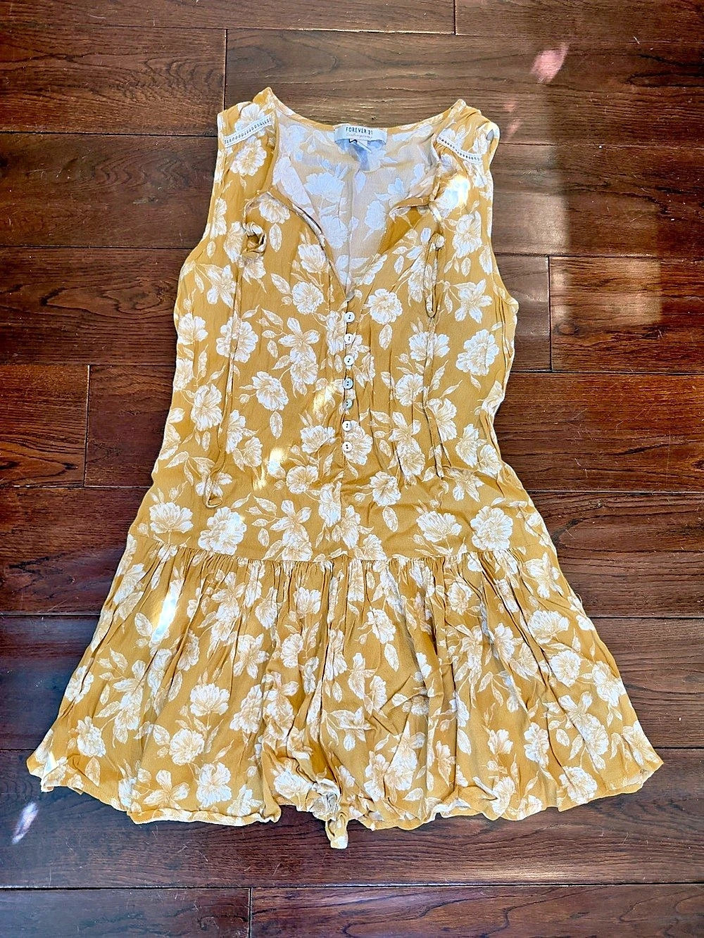 Floral Mini Romper Dress in Yellow & White Size Medium